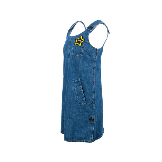 Miu Miu Size 40 Appliquéd Mini Dress Cotton Denim Blue