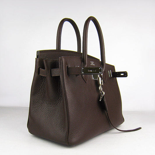Luxury Hermes Birkin 30cm Togo Leather Handbags Dark Coffee Silver