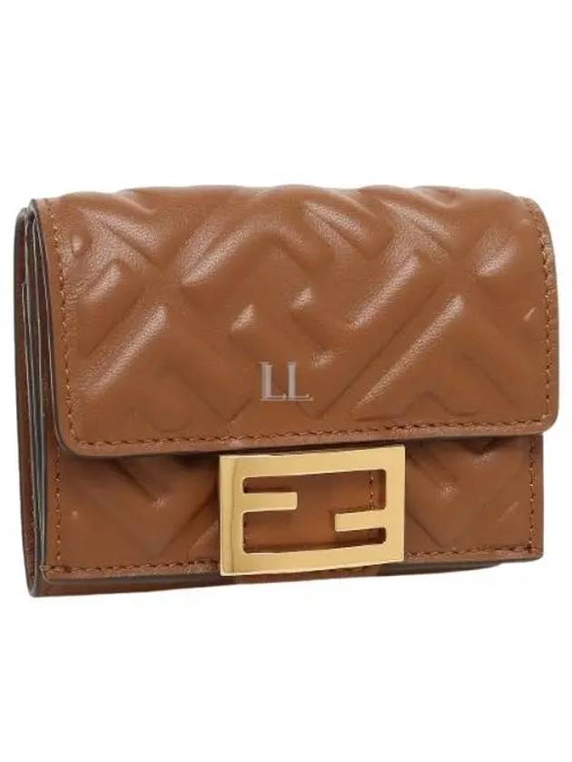 Luxury Fendi FF Baguette Flap Card Half Wallet Brown