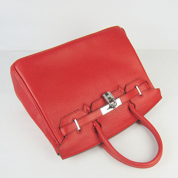 Luxury Hermes Birkin 30cm Togo Leather Handbags Red Silver