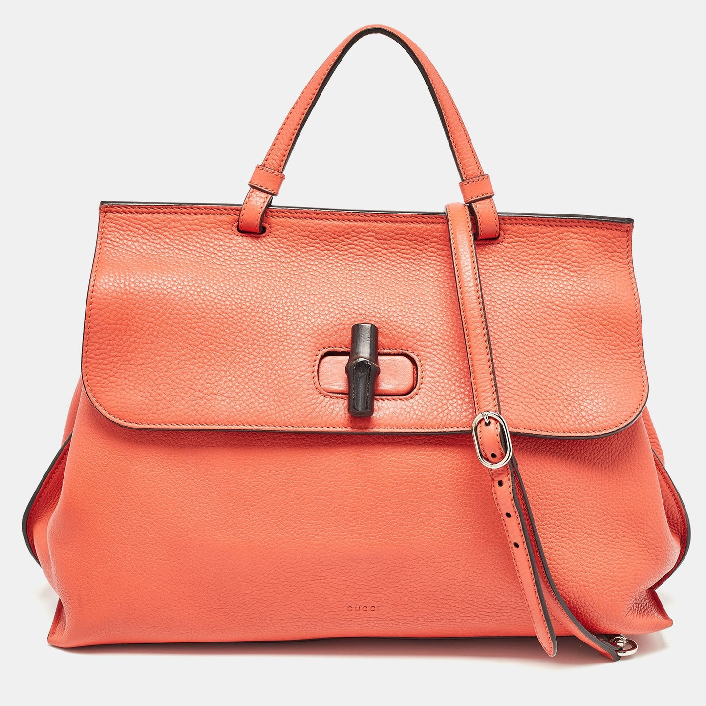 Luxury Gucci Trending 2025 Orange Leather Large Bamboo Daily Top Handle Bag