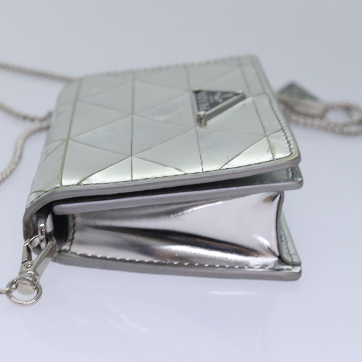 Luxury Prada Shoulder Pouch Triangle Panel Silver  84299