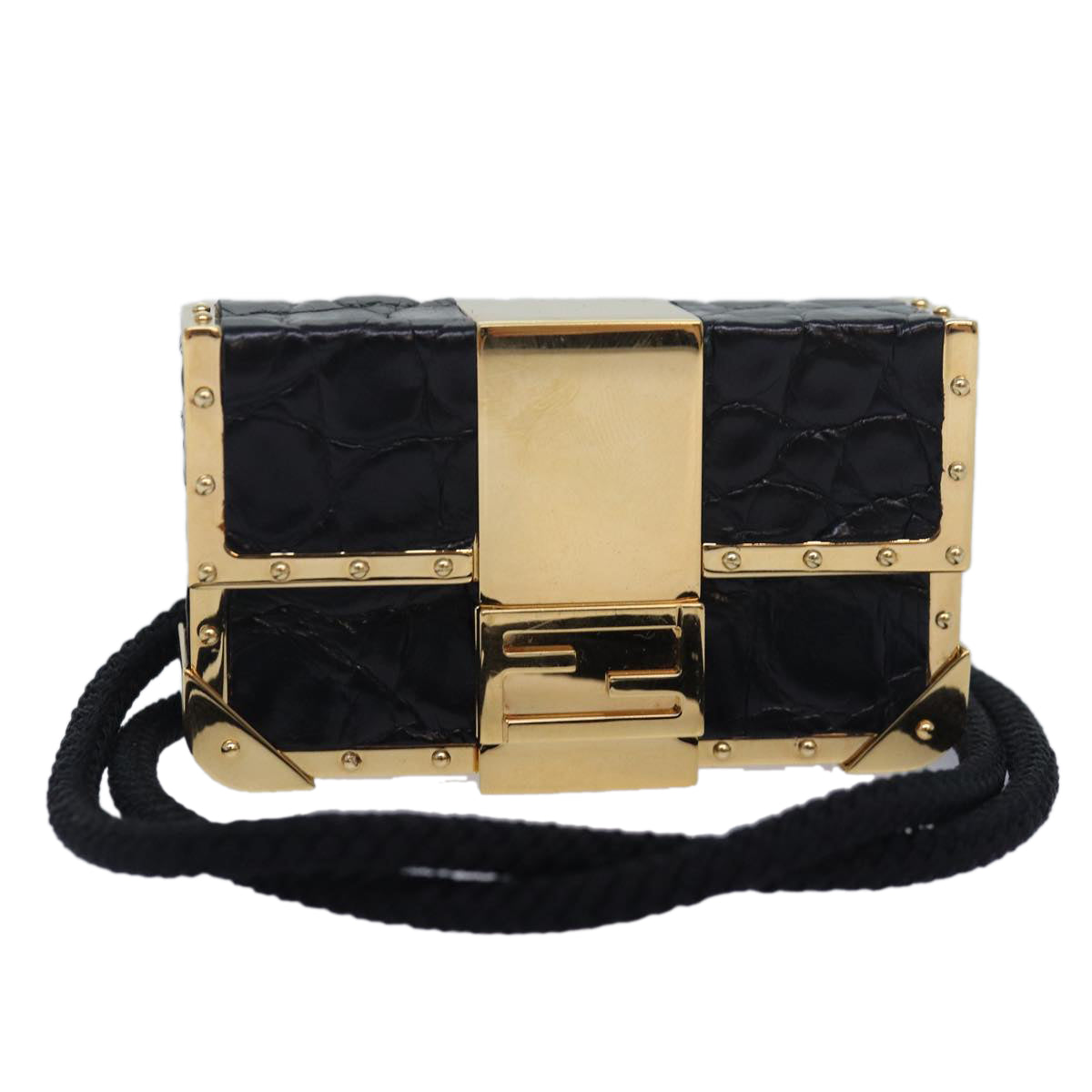 Luxury Fendi Lip case Shoulder Bag Leather Black Gold84300