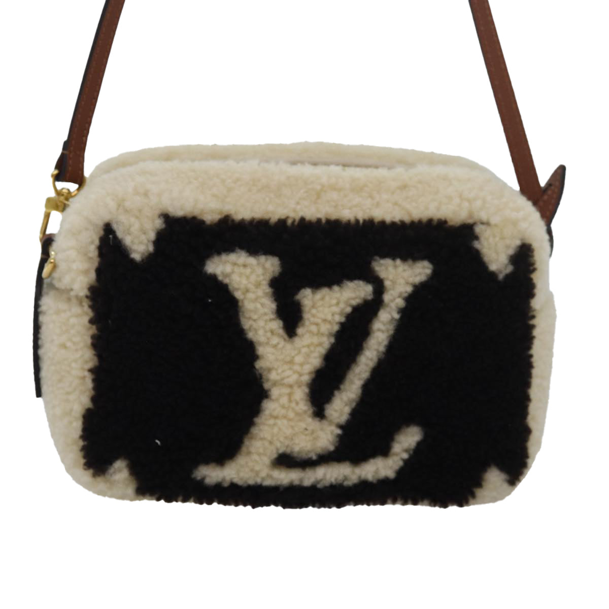 LOUIS VUITTON Monogram Teddy Beach Pouch Beige Black M68599 LV 84395SA
