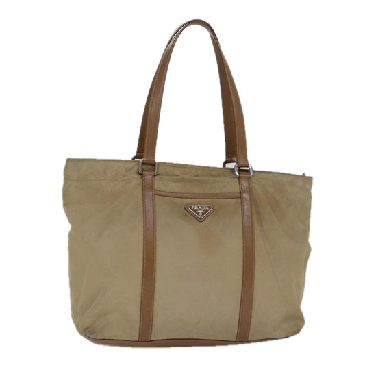 Luxury Prada Tote Bag Nylon Beige Silver  84544
