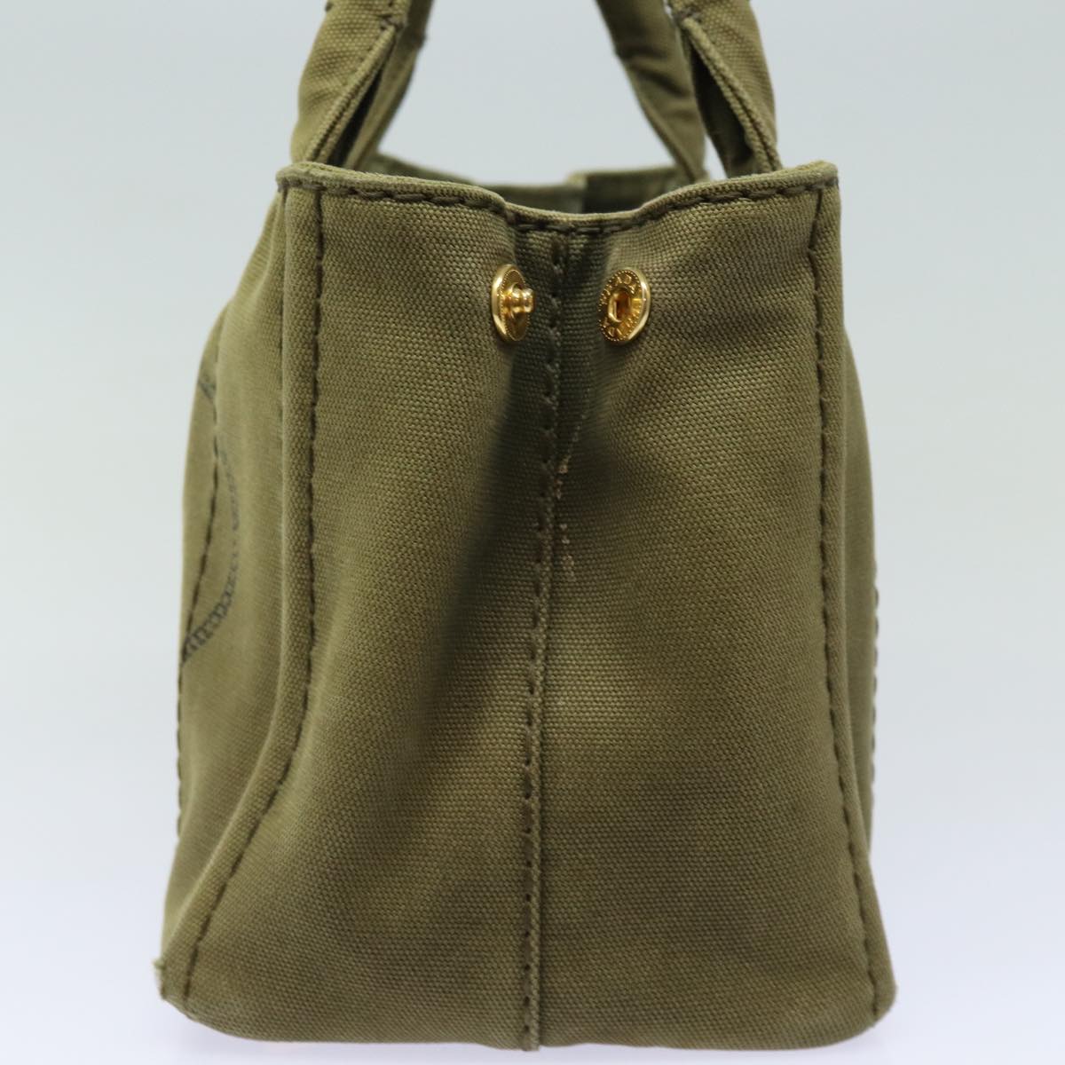 Luxury Prada Canapa PM Hand Bag Canvas 2way Khaki Gold  84641
