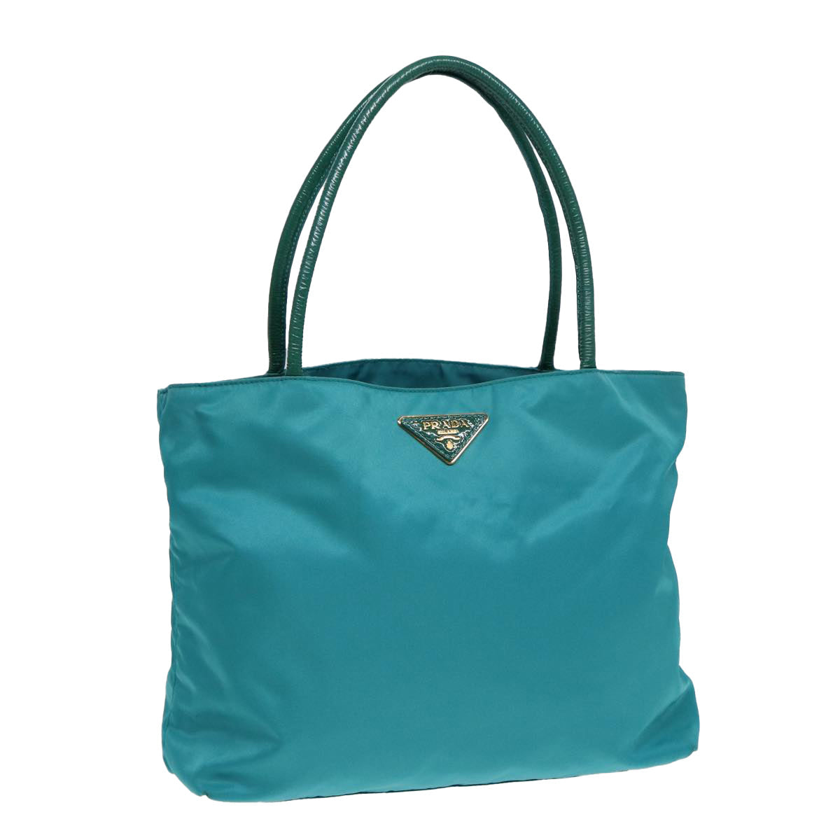 Luxury Prada Tote Bag Nylon Turquoise Blue Gold  84647