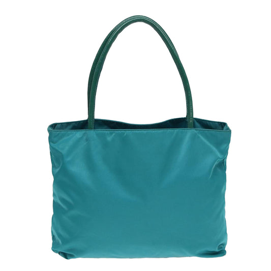 Luxury Prada Tote Bag Nylon Turquoise Blue Gold  84647