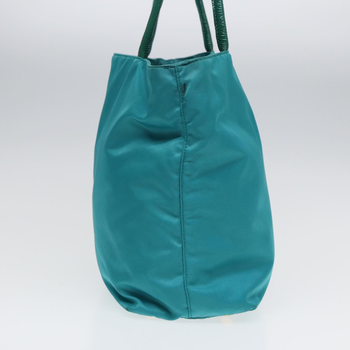 Luxury Prada Tote Bag Nylon Turquoise Blue Gold  84647