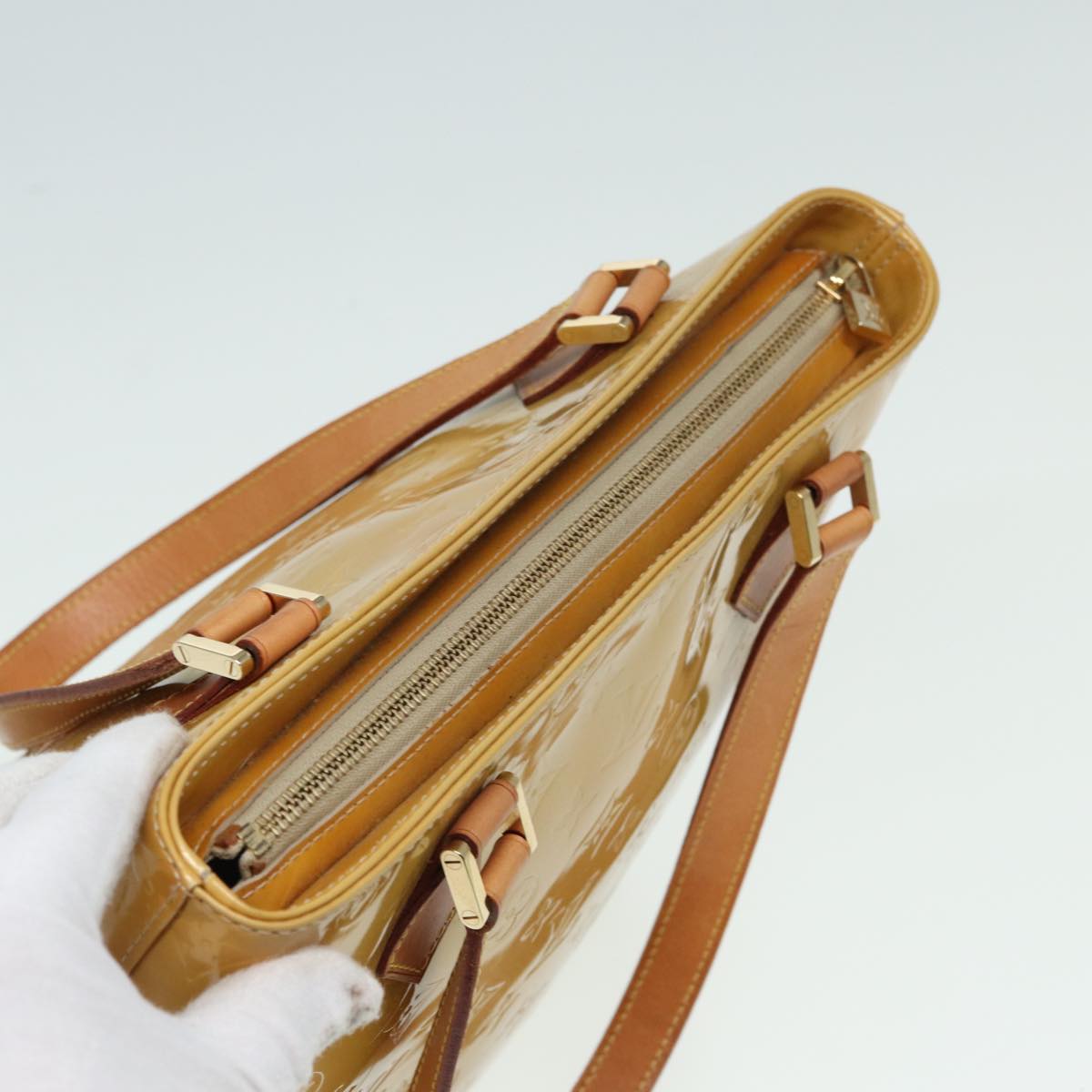 LOUIS VUITTON Monogram Vernis Houston Hand Bag Beige M91004 LV 84737