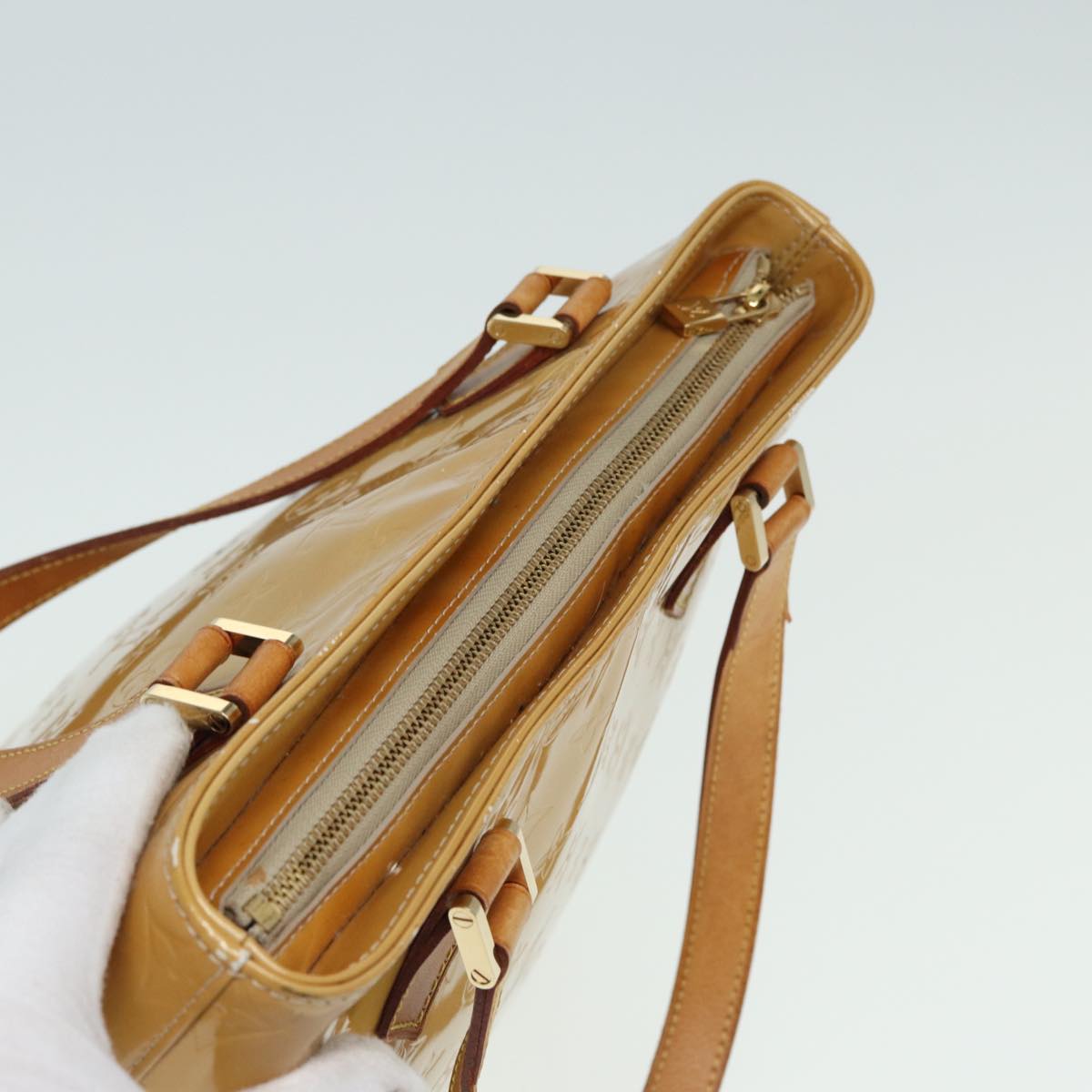 LOUIS VUITTON Monogram Vernis Houston Hand Bag Beige M91004 LV 84738