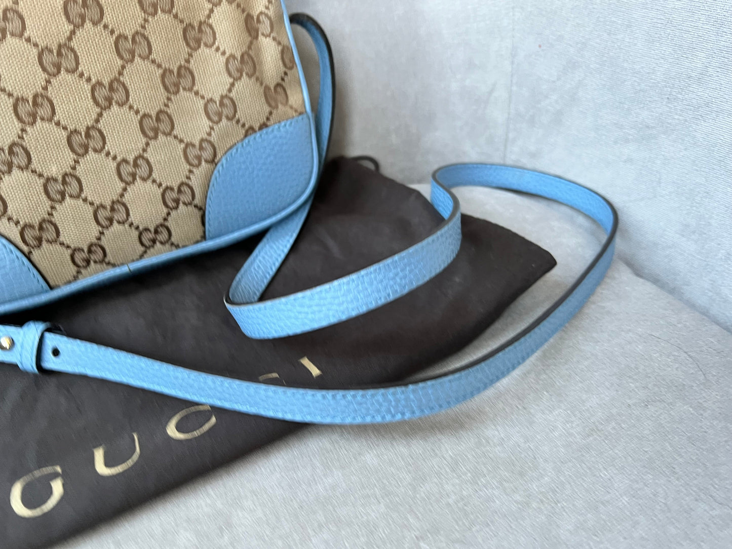Luxury Gucci Trending 2025 Bree GG Canvas Light Blue Mini Messenger Bag