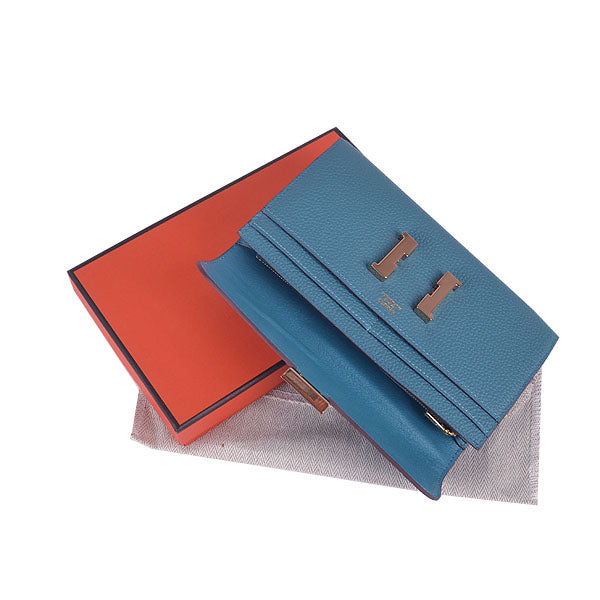 Luxury Hermes Wallet H6023 Ladies Cow Leather Blue