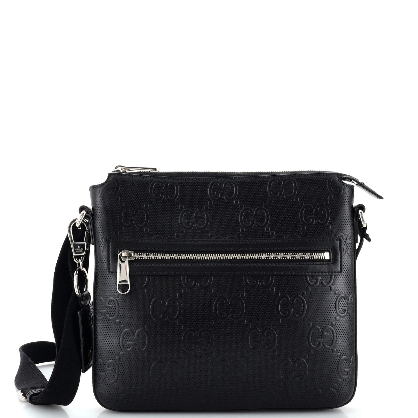 Luxury Gucci Trending 2025 Front Zip Messenger GG Embossed Perforated Leather Small