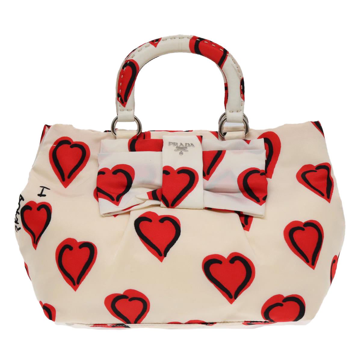 Luxury Prada Hand Bag Nylon 2way White Red  84945