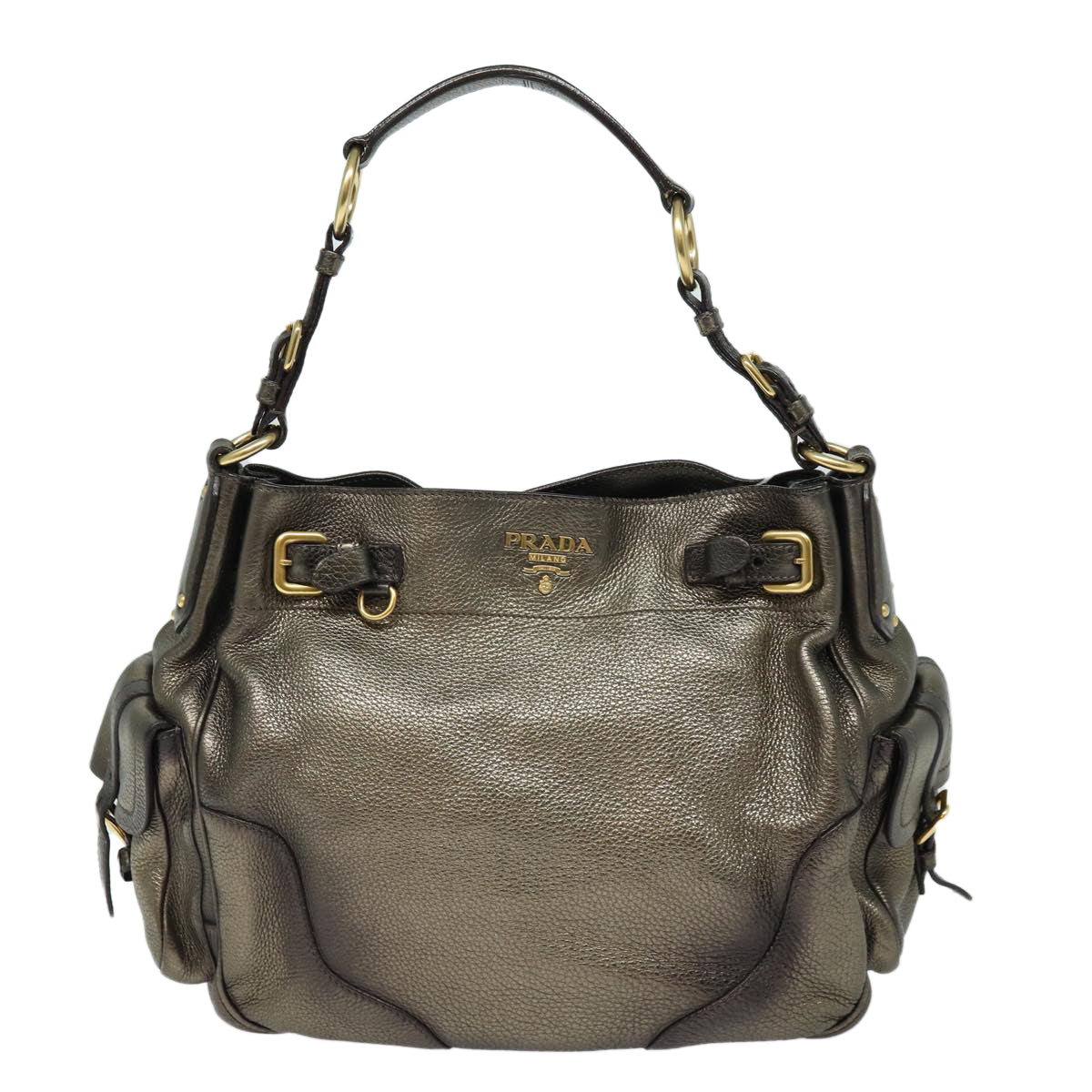 Luxury Prada Shoulder Bag Leather Silver  84946