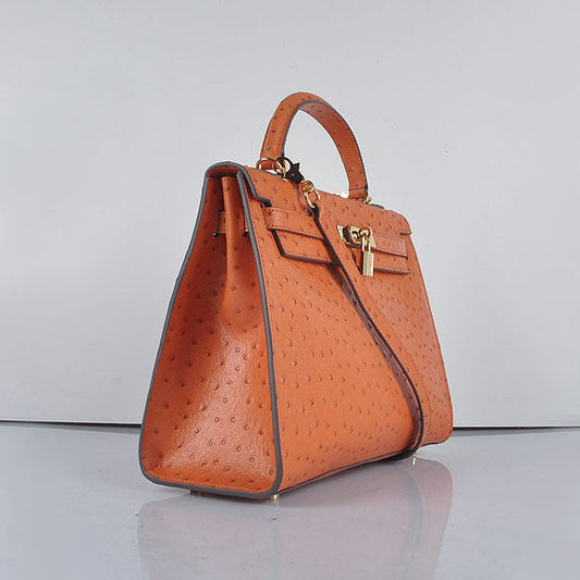 Luxury Hermes Kelly 32cm Ostrich Vein 6108 Orange Golden