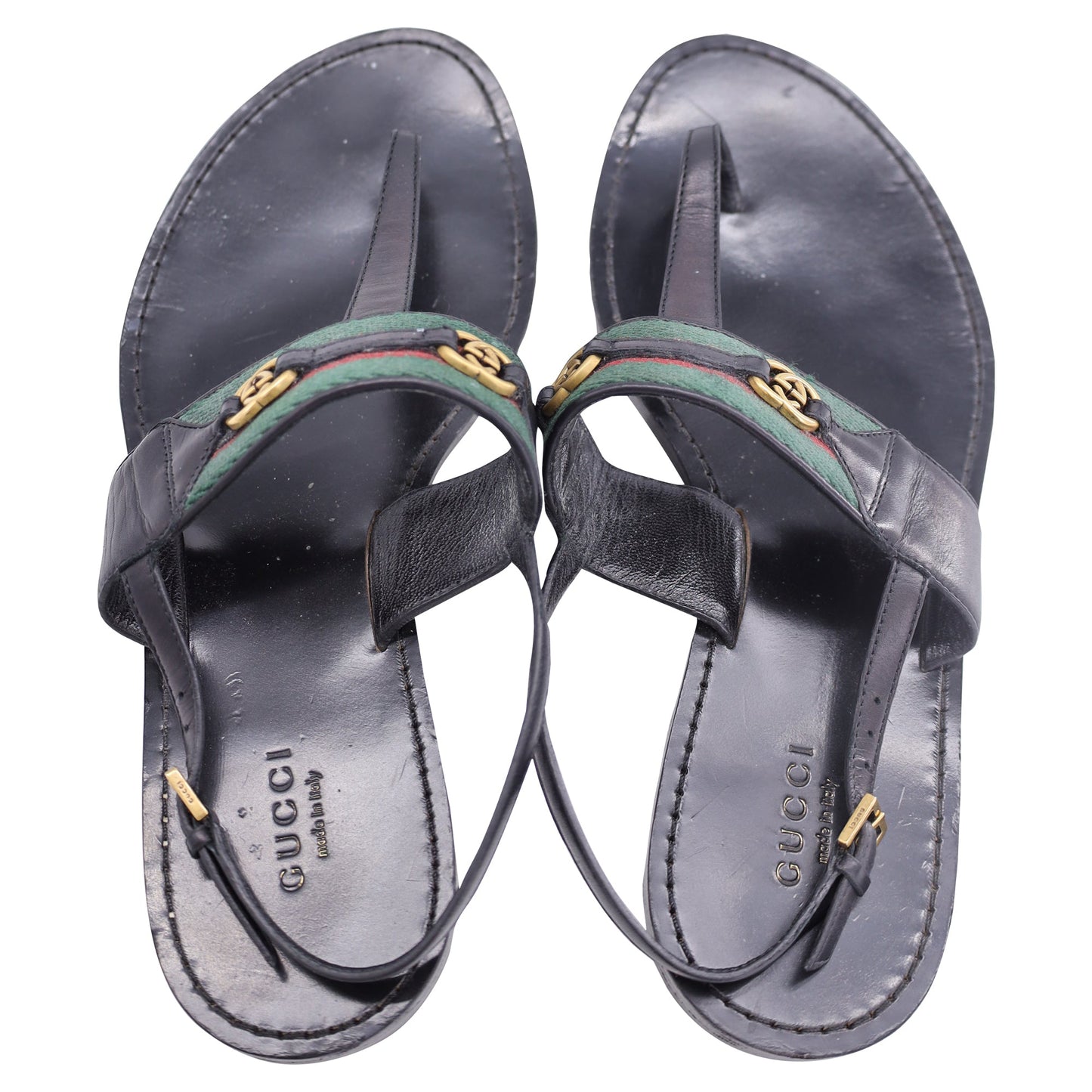 Gucci Interlocking G Web Sandals in Black Leather