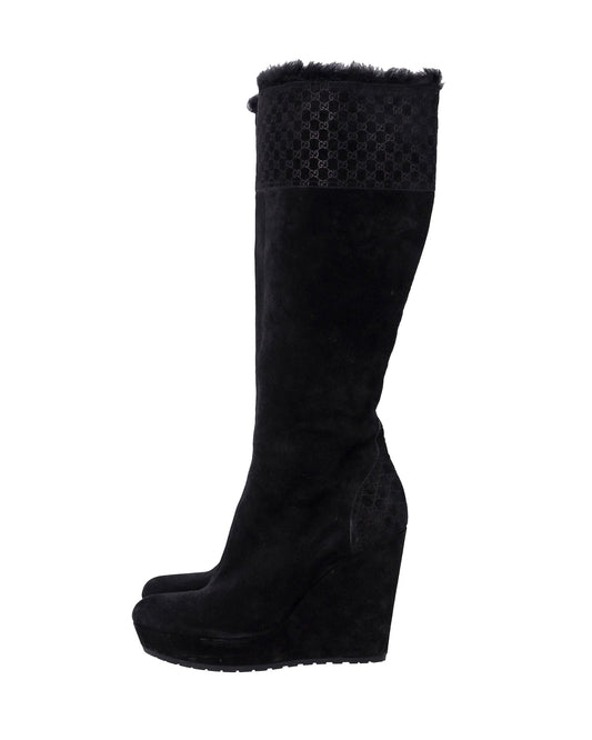 Luxury Gucci Trending 2025 MicroLuxury Gucci Trending 2025ssima Knee Boots in Black Suede