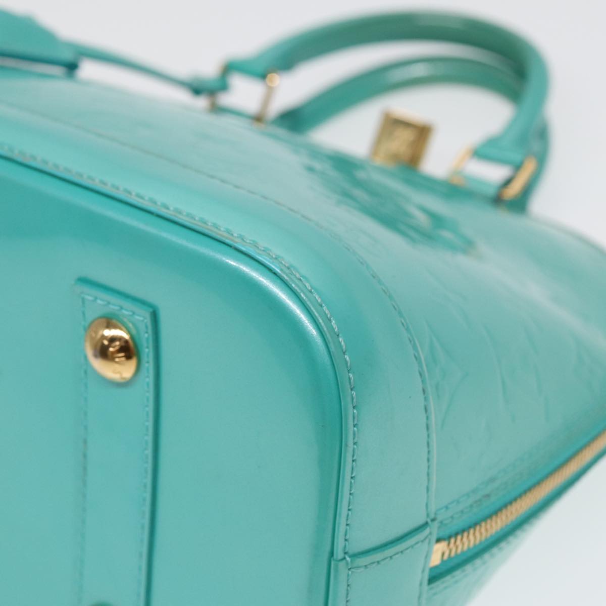 LOUIS VUITTON Monogram Vernis Alma PM Hand Bag Blue Lagon M91694 LV 85093