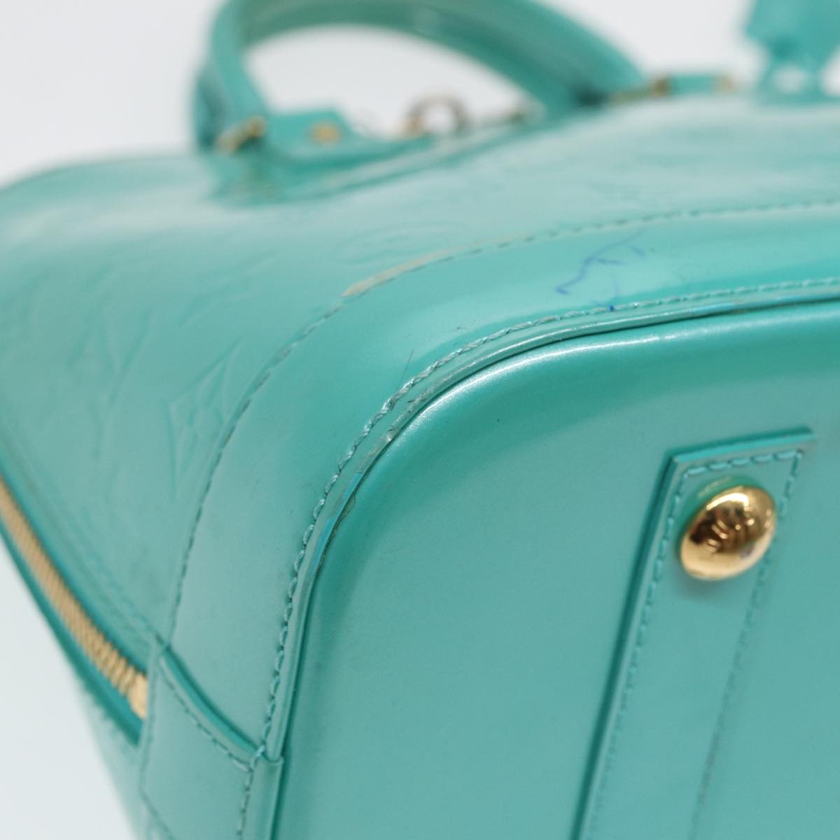 LOUIS VUITTON Monogram Vernis Alma PM Hand Bag Blue Lagon M91694 LV 85093