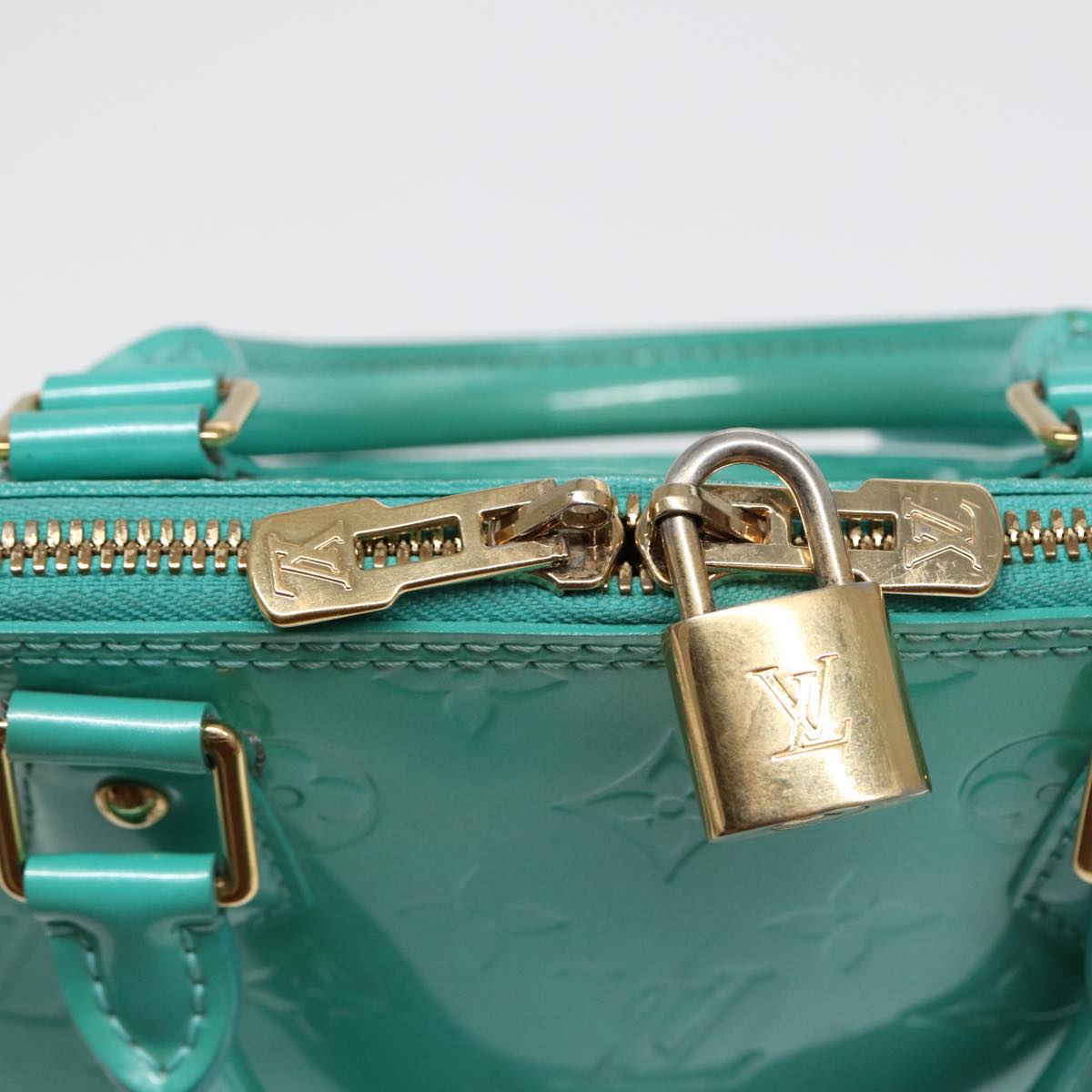 LOUIS VUITTON Monogram Vernis Alma PM Hand Bag Blue Lagon M91694 LV 85093
