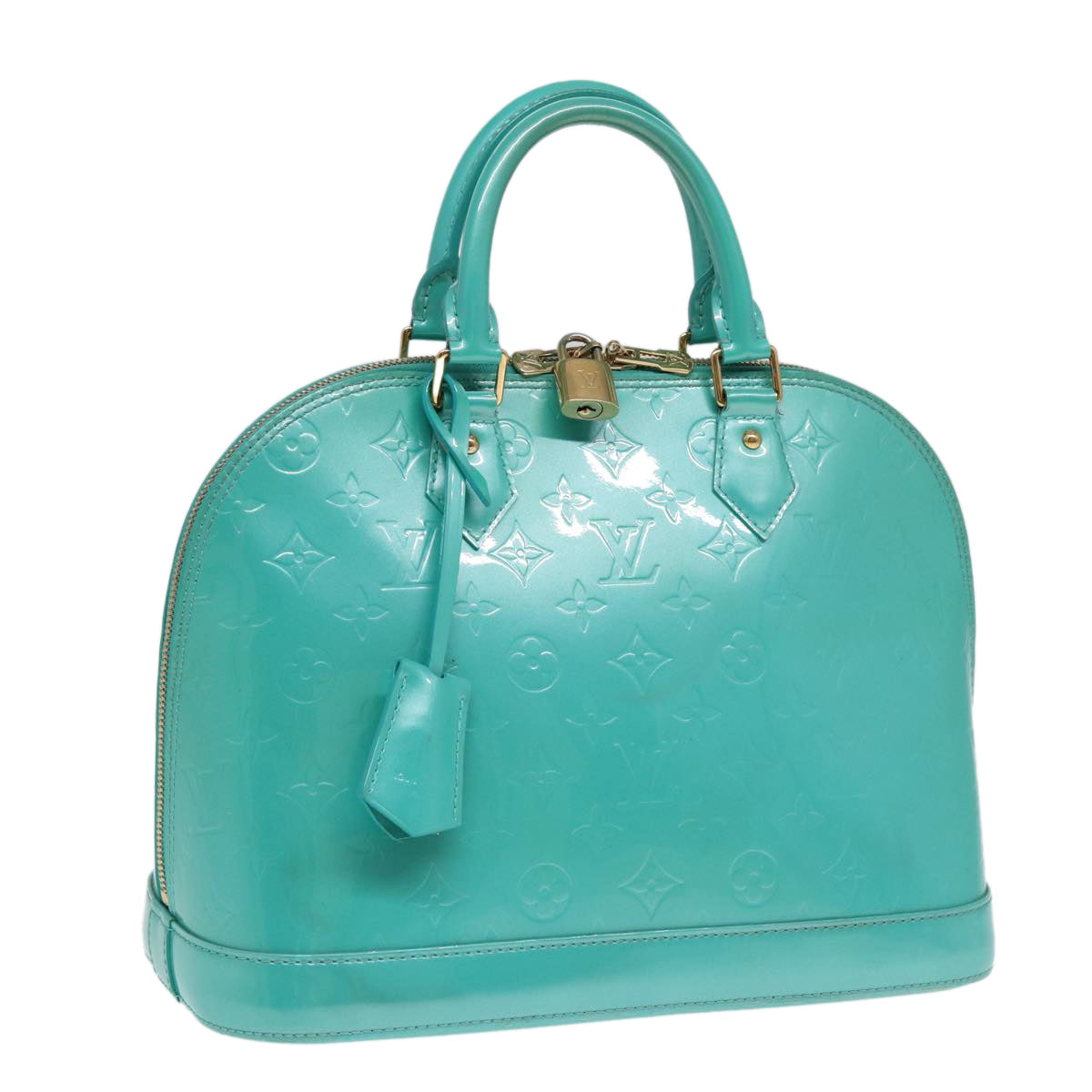LOUIS VUITTON Monogram Vernis Alma PM Hand Bag Blue Lagon M91694 LV 85093