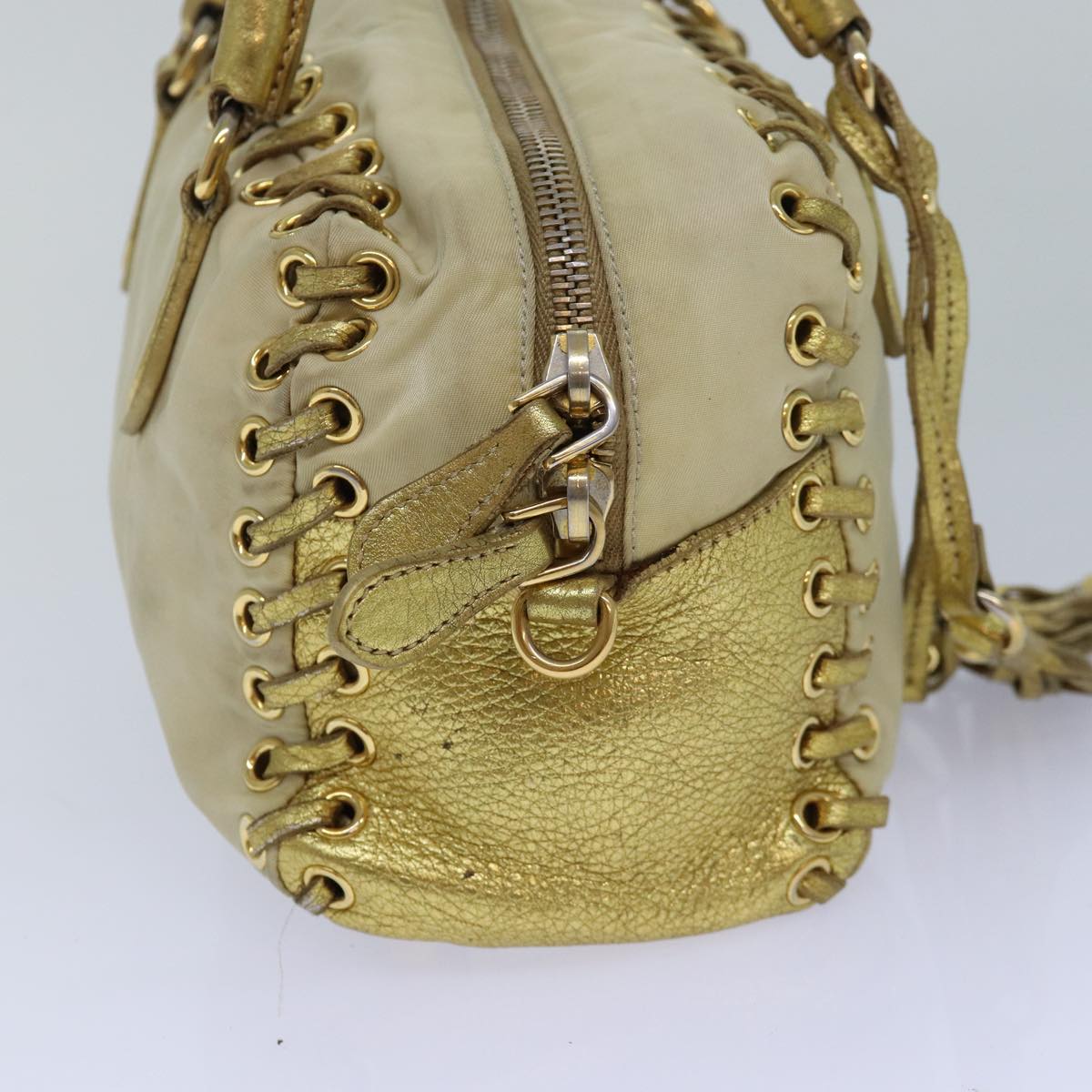 Luxury Prada Hand Bag Nylon 2way Beige Gold  85102