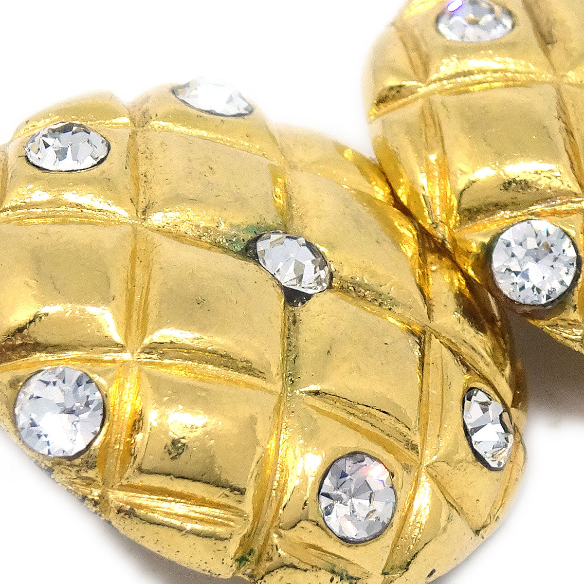 Luxury Chanel 1980s Crystal & Gold Quilted Earrings Clip-On