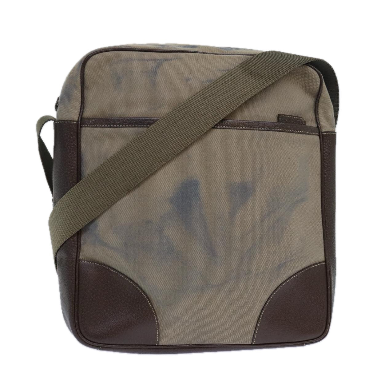 Luxury Prada Shoulder Bag Canvas Leather Brown Silver  85157