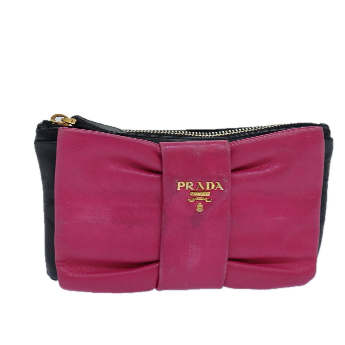 Luxury Prada Pouch Leather Black Pink gold  85225