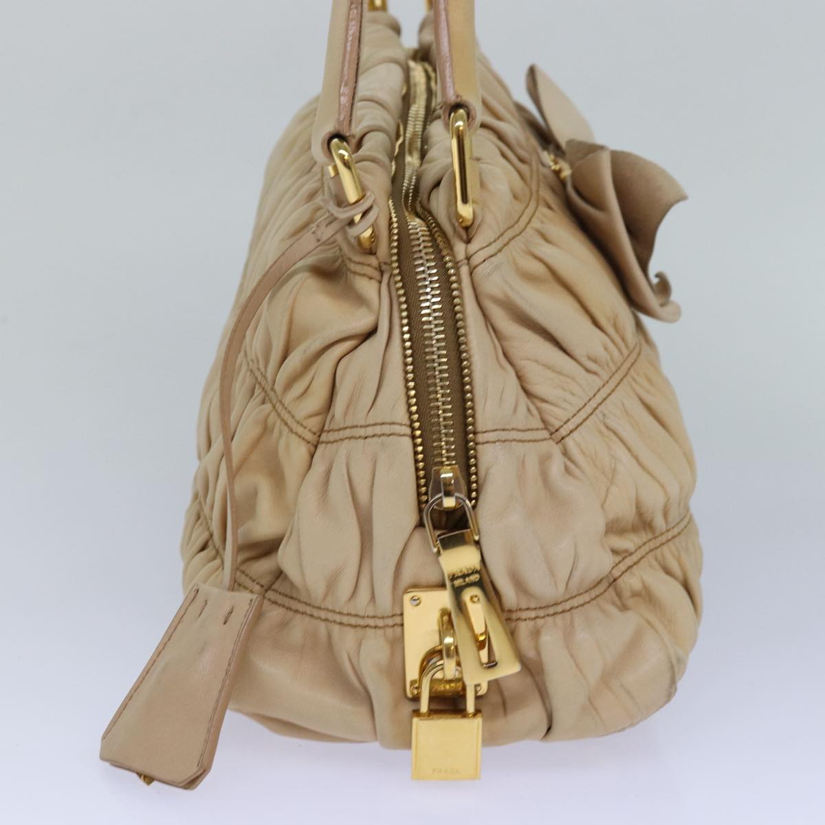 Luxury Prada Hand Bag Nylon Beige Gold  85286