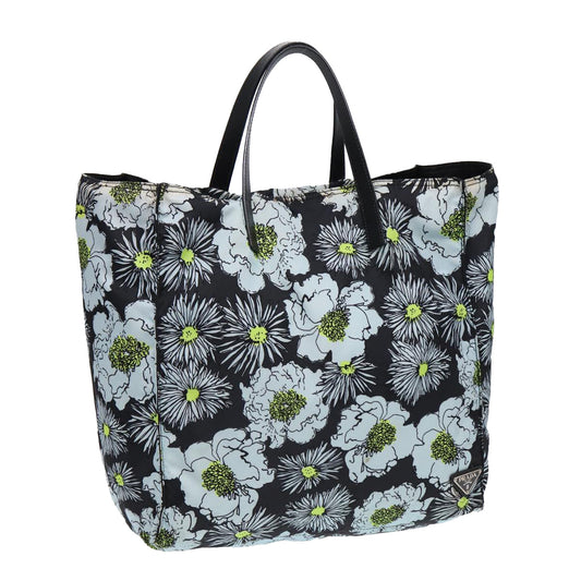 Luxury Prada Tote Bag Nylon Black Blue Silver  85287