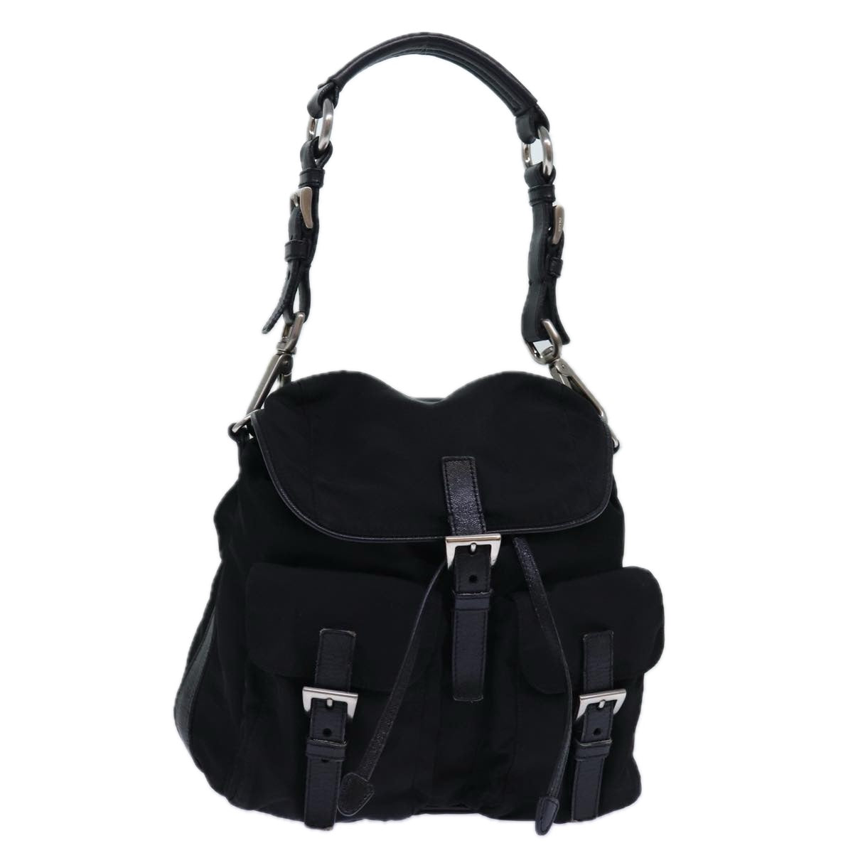 Luxury Prada Backpack Nylon Black Silver  85289