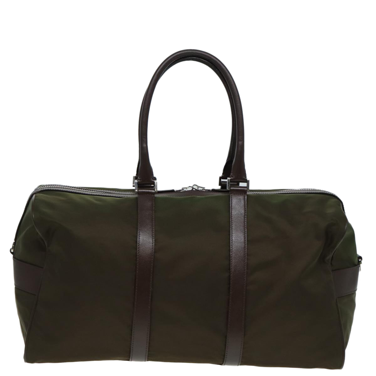 Luxury Prada Boston Bag Nylon Khaki Silver  85295