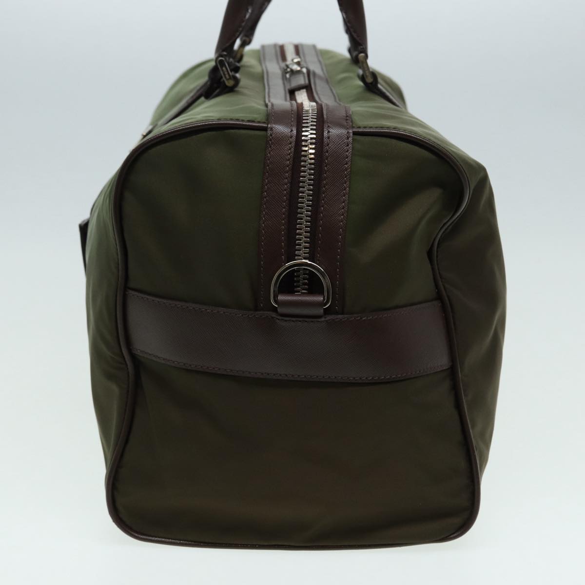 Luxury Prada Boston Bag Nylon Khaki Silver  85295