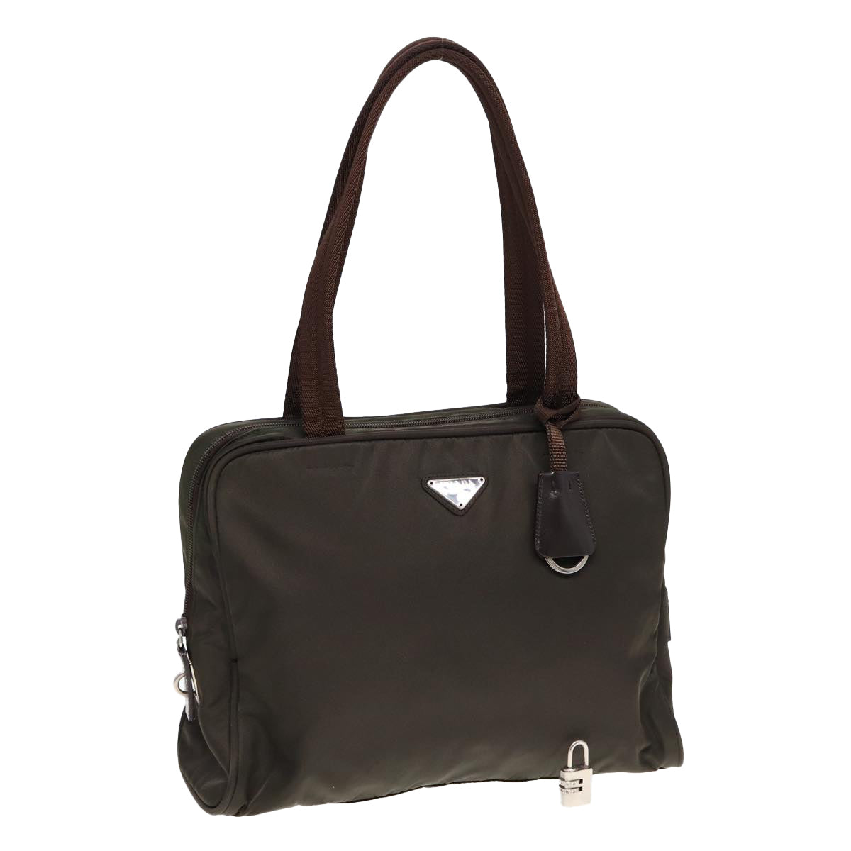 Luxury Prada Tote Bag Nylon Khaki Silver  85398