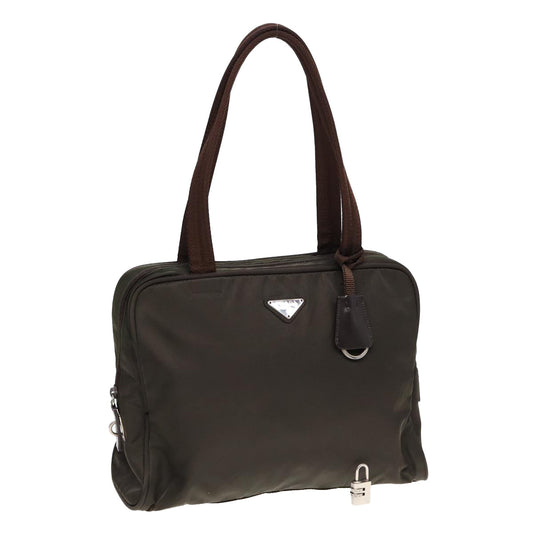 Luxury Prada Tote Bag Nylon Khaki Silver  85398