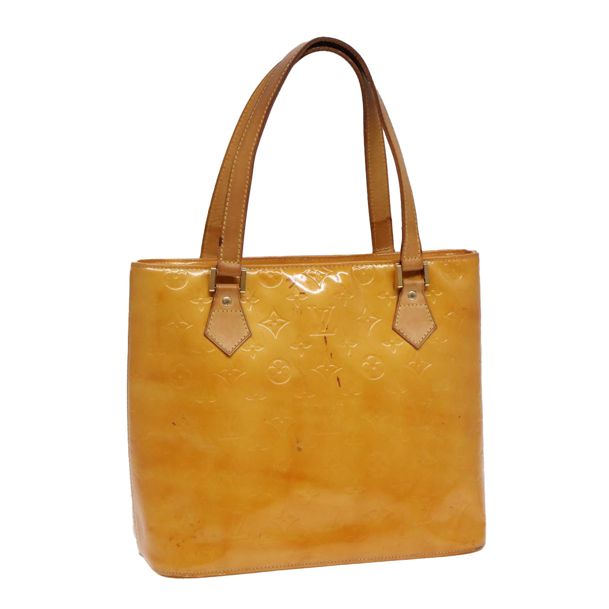 LOUIS VUITTON Monogram Vernis Houston Hand Bag Lime Yellow M91055 LV 85402