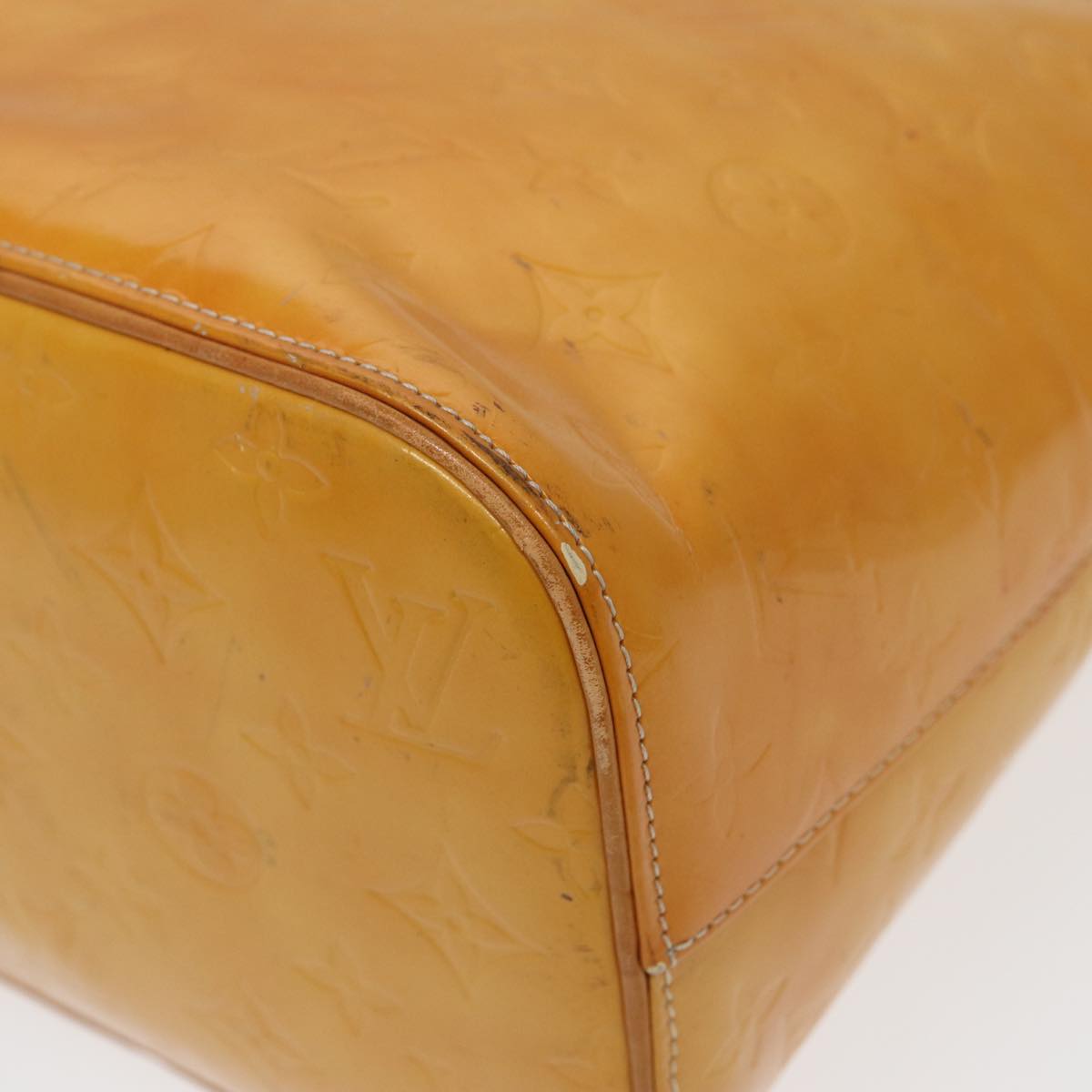 LOUIS VUITTON Monogram Vernis Houston Hand Bag Lime Yellow M91055 LV 85402