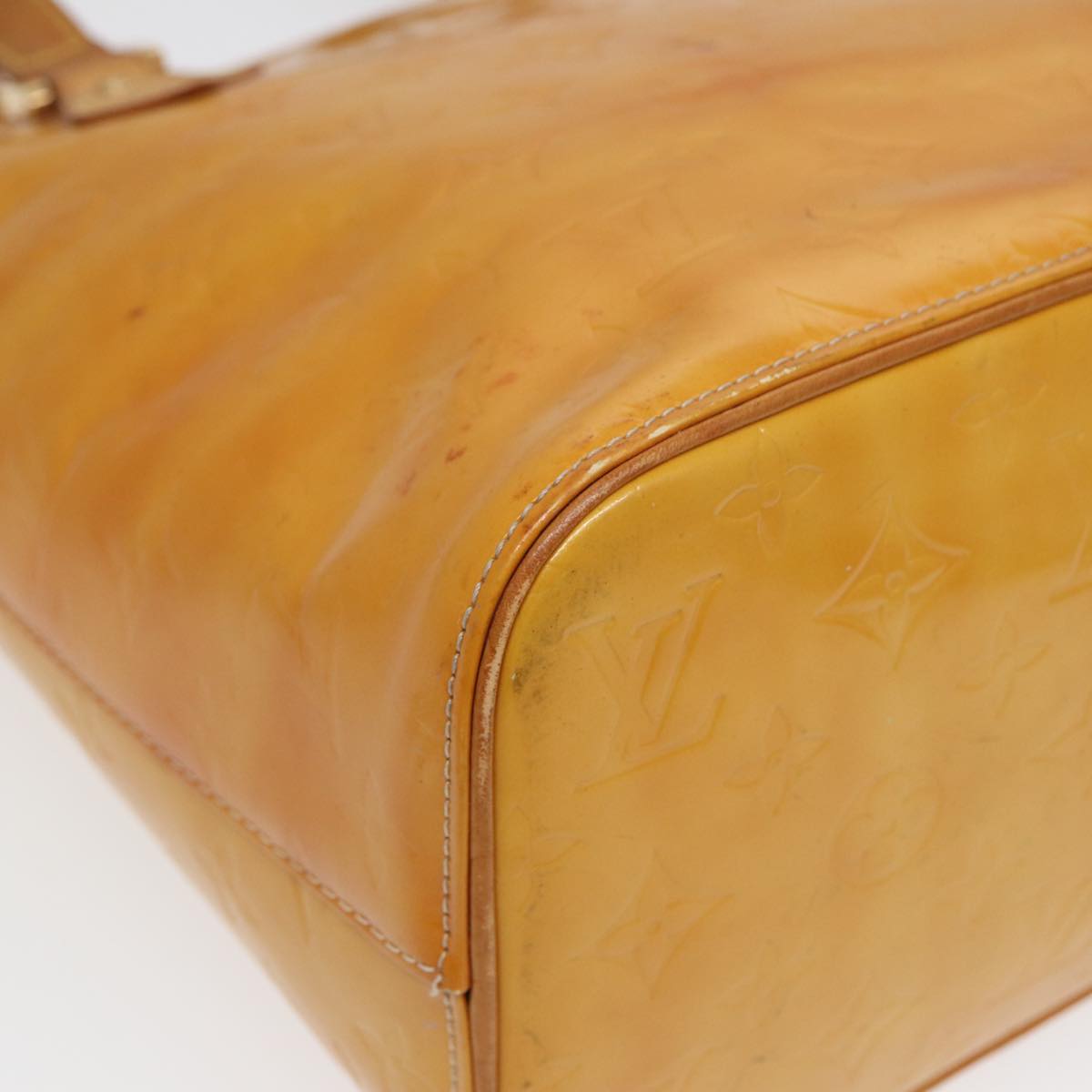 LOUIS VUITTON Monogram Vernis Houston Hand Bag Lime Yellow M91055 LV 85402