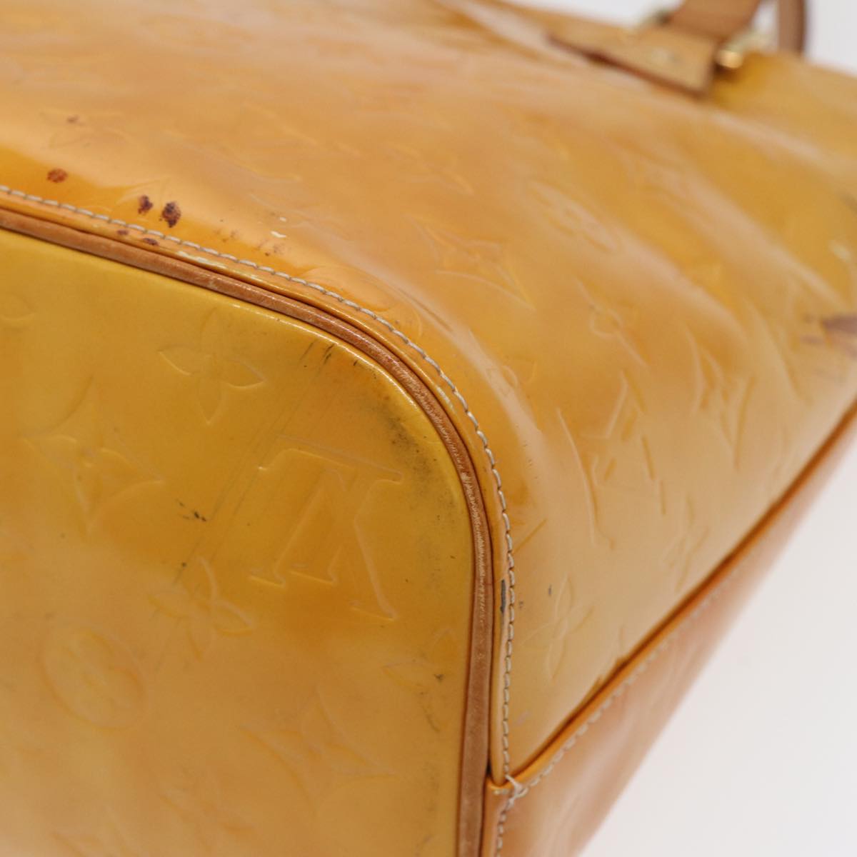 LOUIS VUITTON Monogram Vernis Houston Hand Bag Lime Yellow M91055 LV 85402