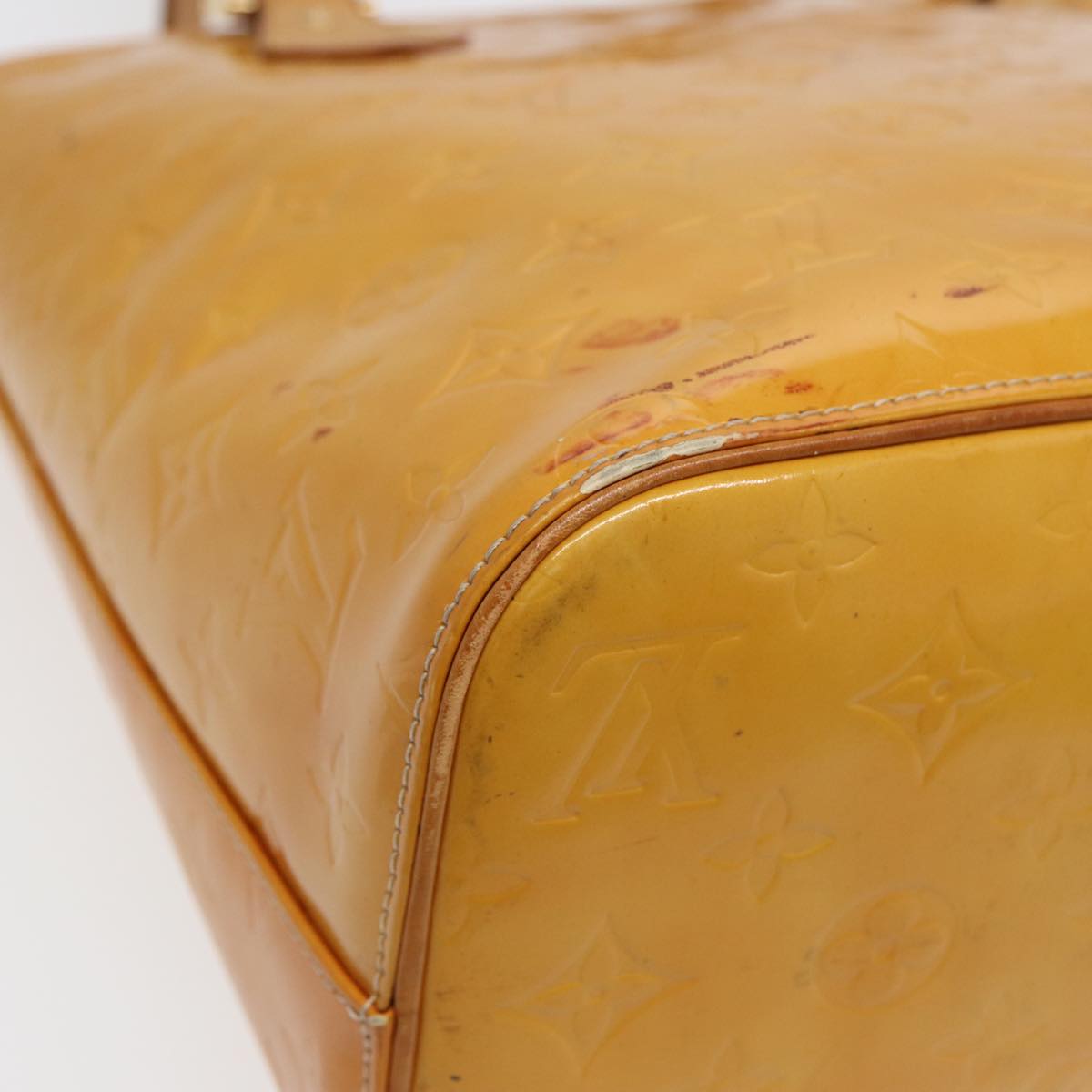 LOUIS VUITTON Monogram Vernis Houston Hand Bag Lime Yellow M91055 LV 85402
