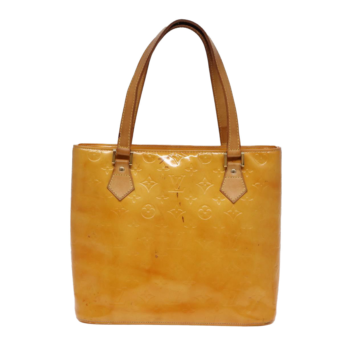 LOUIS VUITTON Monogram Vernis Houston Hand Bag Lime Yellow M91055 LV 85402