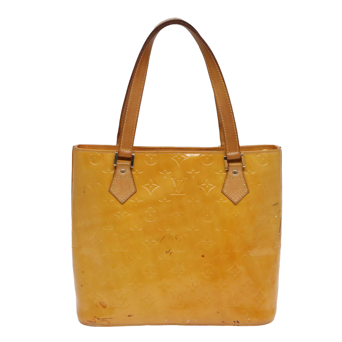 LOUIS VUITTON Monogram Vernis Houston Hand Bag Lime Yellow M91055 LV 85402