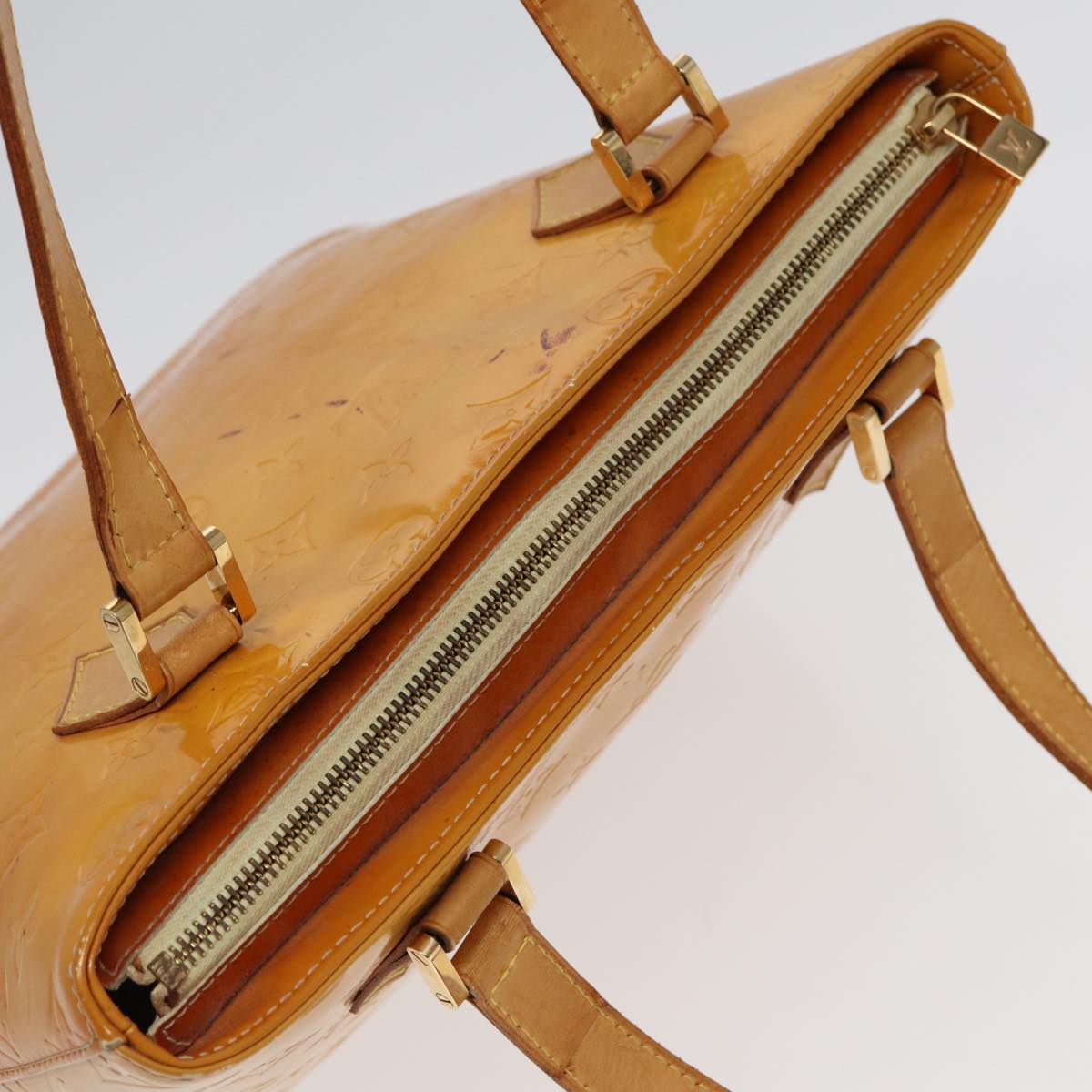 LOUIS VUITTON Monogram Vernis Houston Hand Bag Lime Yellow M91055 LV 85402