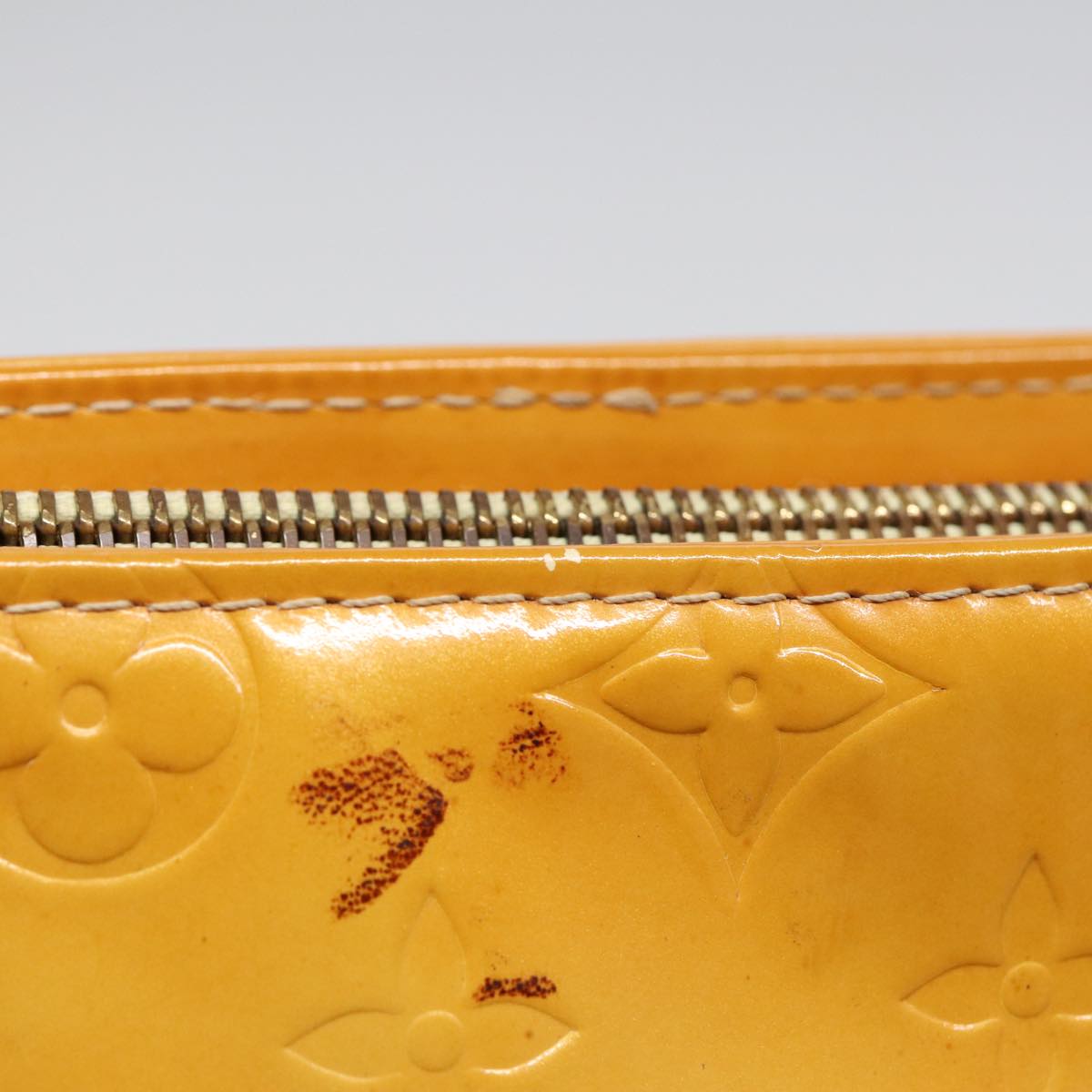 LOUIS VUITTON Monogram Vernis Houston Hand Bag Lime Yellow M91055 LV 85402