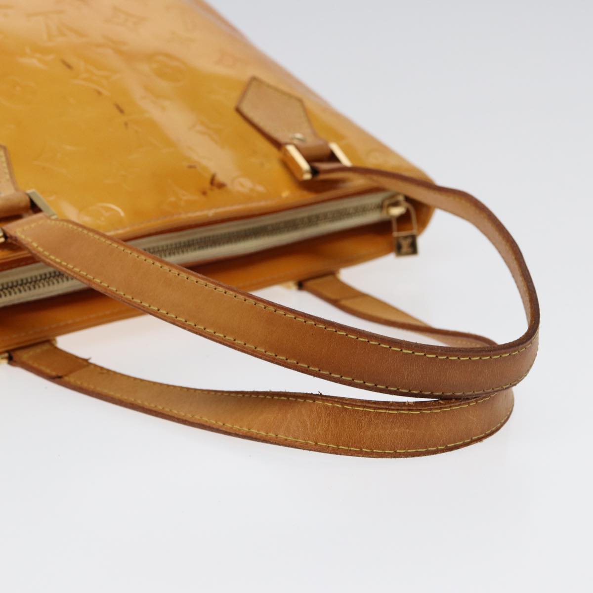 LOUIS VUITTON Monogram Vernis Houston Hand Bag Lime Yellow M91055 LV 85402