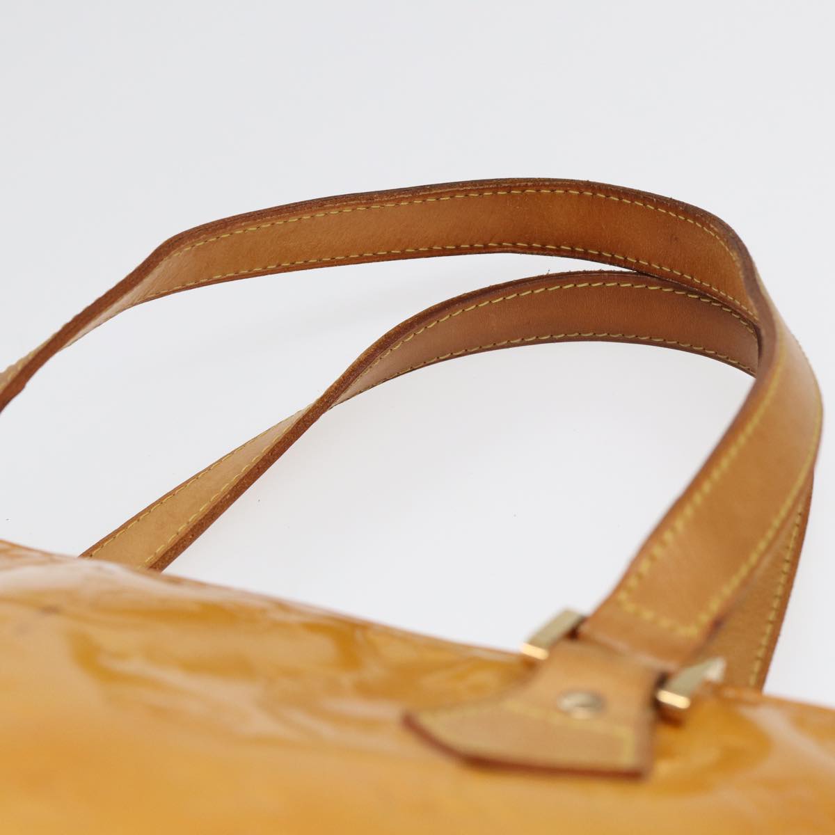 LOUIS VUITTON Monogram Vernis Houston Hand Bag Lime Yellow M91055 LV 85402