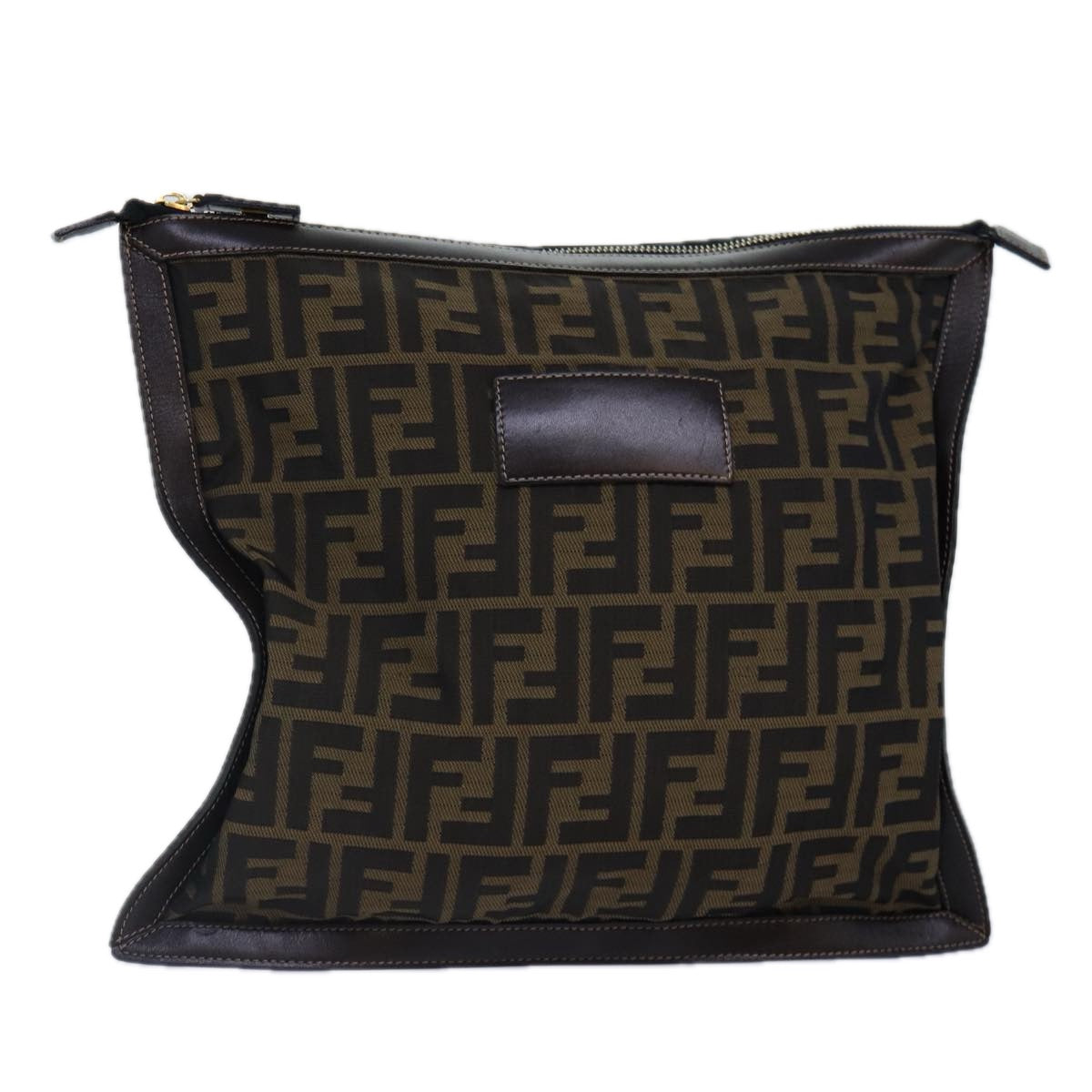 Luxury Fendi Zucca Canvas Clutch Bag Brown Black gold85411